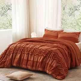 Luxudecor Terracotta Boho Tufted Comforter Set Full Size 3 Pieces Boho Shabby Chic Comforter Farmhouse Embroidery Bedding Set Soft Comforter for All Seasons (Terracotta, 80''x90'')