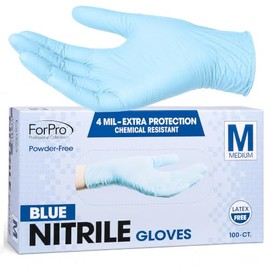 ForPro - Guantes desechables de nitrilo, resistentes a los químicos, sin polvo, sin látex, no estériles, aptos para alimentos, 4 mil, azul, mediano, 100 unidades