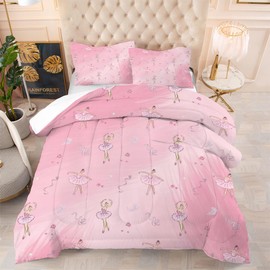 EDGZKO Ballerina Comforter Set Full: Pink Ballet Dancer Girls Bedding Full Size for Teens Kids Women Bedroom Pink Rose Dancing Ballerinas Quilt Bed Sets 1 Comforter & 2 Pillowcases