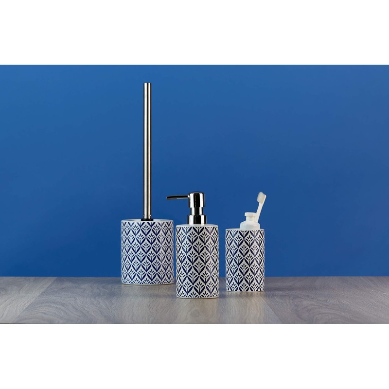 WENKO Lorca Ceramic Soap Dispenser, Blue, Dark Blue, 7 x 8.5 x