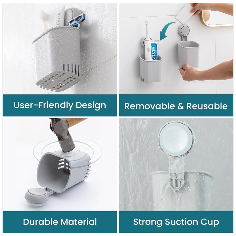 TAILI Suction Toothbrush Holder, Powerful Toothpaste Toothbrush Suction Cup, Self-draining