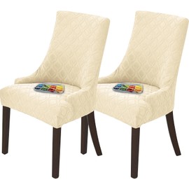 Foribyw 2Pcs Wingback Chair Covers Soft Dining Chair Slipcover Wear Resistant Stretch Full Wingback Chair Protection Removable Wing Chair Slipcovers for Dining Room Banquet Party Decor(Beige)