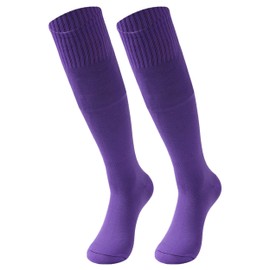 Three street Purple Softball Socks, Unisex Over Knee High Solid Team Sports Volleyball Softball Baseball Soccer Tube Socks for Back to School,2 Pairs Purple