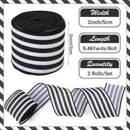 CABODYALS 10M Black And White Striped Ribbon Christmas Single Face Printed Fabric Polyester Wired Edging Strip Grosgrain Ribbons for Gift Wrapping Wreath Garland Party Decoration Diy Craft