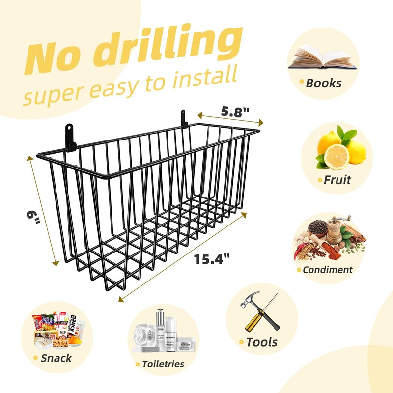 Simple Trending 6 Pack Wire Basket Locking Wall Hanging Baskets,