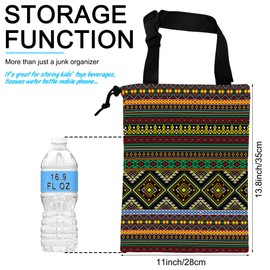 ghatobty Car Trash Bag Hanging Green Ethnic Style Car Trash Can Waterproof Garbage Bag Hanging for Car Back Seat