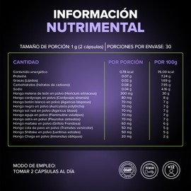 Premium Wellness ADPTO KLM - Hongos adaptógenos con 60 cápsulas - Melena de León, Cordyceps, Chaga, Cola de Pavo, Shiitake y Maitake - Energía, Enfoque y Equilibrio Natural para mujeres y hombres