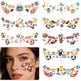 Kakulan 8 Pack Soccer Temporary Tattoos, Waterproof Soccer-Themed Face & Body Tattoo Stickers for Kids & Adults, Easy to Apply Game Day Style Fake Tattoos for Parties & Sports Fans
