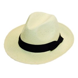 Quality White Straw Panama Hat with Black Band. (one Size fits All)