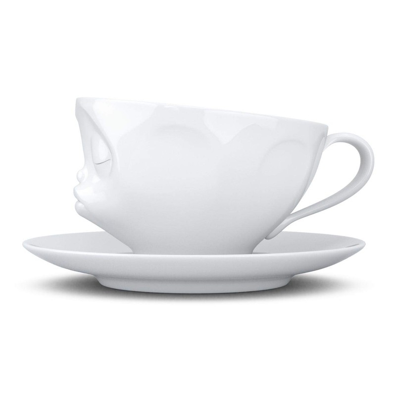 Coffee Cup With Saucer Kissing Design White