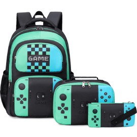 JIANYA Kids Backpack for School Boys Gamer School Bag for Elementary Kids Children 3pcs Boys Backpack with Lunch Box & Pencil Case