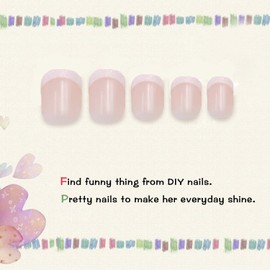 MISUD Kids Press on Nails - Kids Glue on Nails with White French Tip, Acrylic Short Design 24 pcs