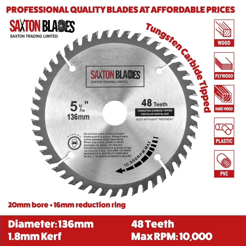 Saxton TCT Circular Wood Saw Blade 136mm x 20mm (16mm