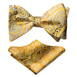 Alizeal Mens Gradient Paisley Self Bow Tie and Hanky Set, Yellow
