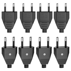 8 pieces Euro plug flat, Euro plug flat, Euro coupling, power plug flat (220 V, 2.5 A), Schuko plug flat, Euro plug, black