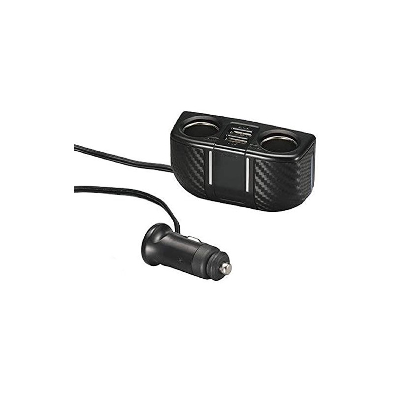 Carmate DZ273 Car Socket, With 2 Cords, 2 USB Ports,