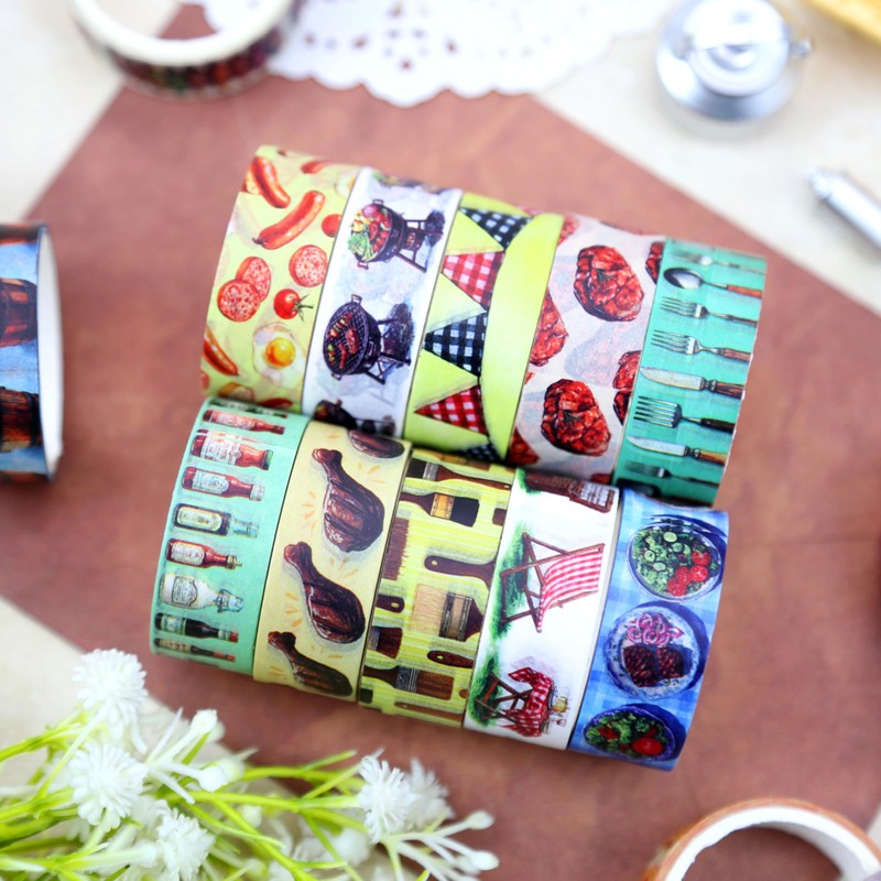 Joysoong BBQ Themed Washi Tape Set - 16 Rolls Camping