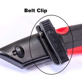 Modern Box Cutter, Extra Tape Cutter at Back, Dual Side Edge Guide, 3 Blade Depth Setting, 2 Blades and Holster - Red Color 2000