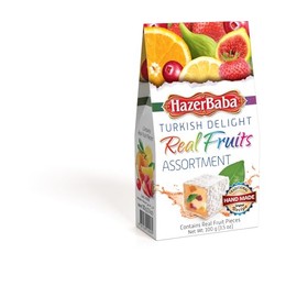 Hazer Baba Turkish Delight Candy, Assorted Real Fruits Flavor, Gourmet Snack Box, Traditional, Vegan Snack, Turkish Lokum, Sweets, Loukumi, Delicias Turcas, Halal, Kosher, 3.5oz (100g)