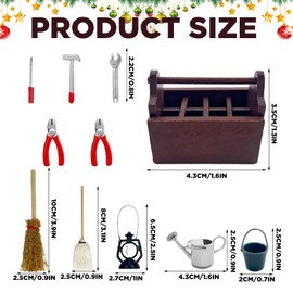 Gnome Accessory Set, 1/12 Miniature Tool Box, 11 Pieces Gnome Accessories Christmas, Miniature Gnome Accessories, Mini Wooden Tool Box with Tools, DIY Decoration, Gift for Dollhouse