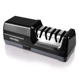 Enutogo Knife Sharpener, 3-Stage Electric Knife Sharpener for Kitchen Knives, 100% Diamond Abrasive with Quick Sharpening & Polishing, Professional Sharpening Tool with Metal Dust Collection Box