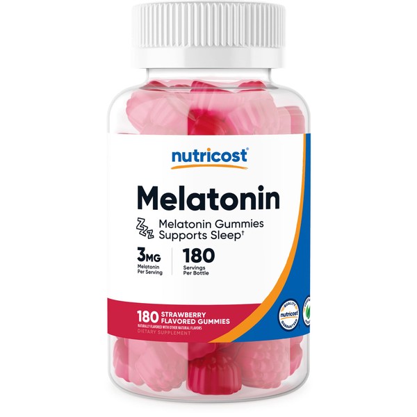 Nutricost Melatonin 3mg, 180 Gummies, Strawberry Flavored - Gluten Free, Non-GMO, No Corn Syrup