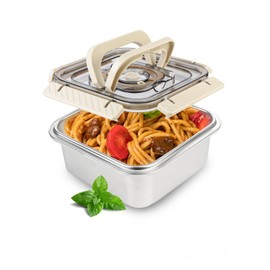 LANGMINGDE Stainless Steel Food Container with Lid, Meal Prep Container Lunch Box with Handle Date Tracker for Travel, Party, Leftovers, Dishwasher Safe Oven/Freezer Safe Except Lid, 44oz/1300ml(M)