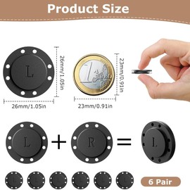 Magnetic Buttons,6 Pairs 26 mm Magnetic Press Studs for Sewing,Magnetic Closures for Clothing, Bags & Pockets. Large Snap Fasteners in Classic Black for Easy and Strong Garment & Accessory Closures