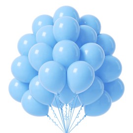 FOTIOMRG Blue Balloons 12 inch, 50 Pack Light Blue Latex Party Balloons Helium Quality for Birthday Graduation Baby Shower Gender Reveal Party Wedding Decorations (with Blue Ribbon)