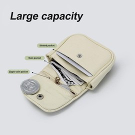 AdiStylinno Women Coin Purse, Solid Color Lightweight Canvas Mini Coin Pouch for Women, Cute Zipper and Button-Snap Closure Coin Wallet Small Purses for Traveling Working Daily Trip (Beige)