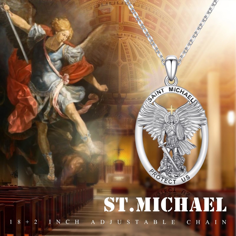 CRWENG St. Michael Necklace for Men 925 Sterling Silver Archangel