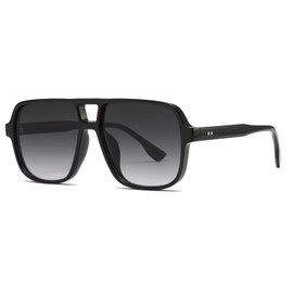 Long Keeper Retro Square Pilot Sunglasses for Women Men Oversize Retro Aviation Square Sunglasses Double Bridge Sun Glasses Vintage Shades UV400 (Black Frame - Gradient Green Lens)