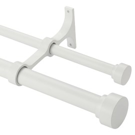 Heavy Duty Double Curtain Rods with Cylindrical Cap Finials - 72 to 144' Telescoping Rods, 1 Inch Front, 5/8 Inch Back - Matte White