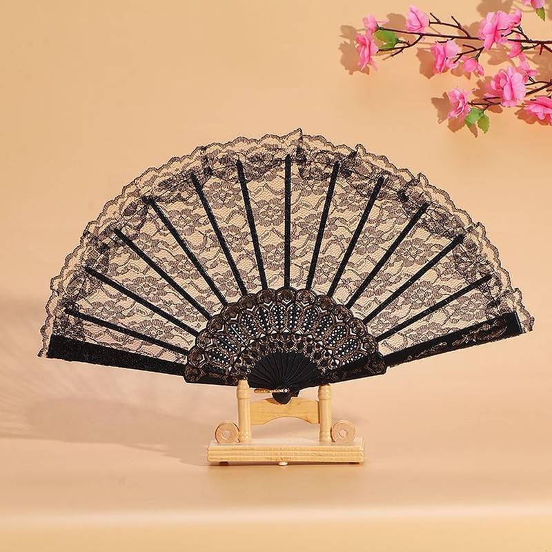 LOYELEY 2pcs Folding Lace Fan Flower Fan Dance Dance Spanish