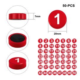 Pack of 50 Colourful Magnets for Magnetic Board, Red Whiteboard Magnets, Strong Number Magnets, Colourful Round Magnets, Decorative Fridge Magnets, for Locker, Photo, School Board, Fridge