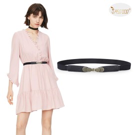 JASGOOD Women Skinny Elastic Stretch Belt for Dresses Retro Ladies Waist Vintage Thin Belt, Black, Suit for Waist Size 35-42 Inch