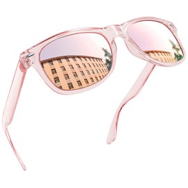 Joopin Sunglasses Men's Polarised Retro Rectangular and Classic Sunglasses Women Large UV400, A06-transparent pink/pink mirrored
