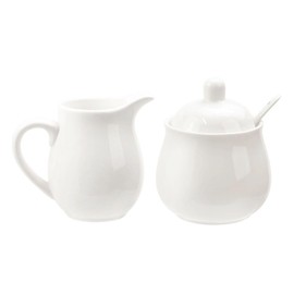 Juego de crema y azúcar de cerámica con cuchara de tapa, juego de café