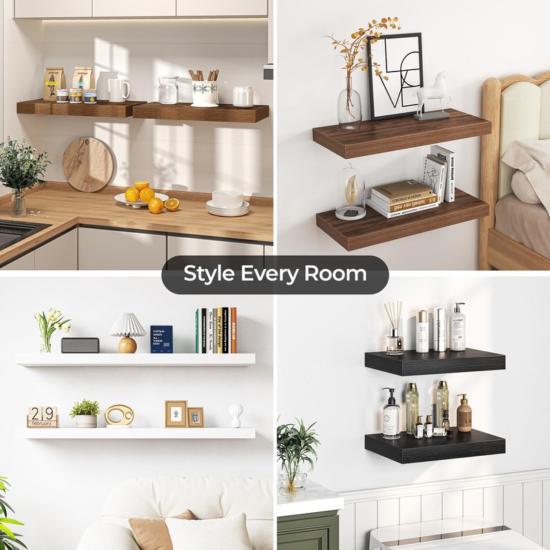 Fun Memories Oak Finish Floating Shelves for Wall, Set of