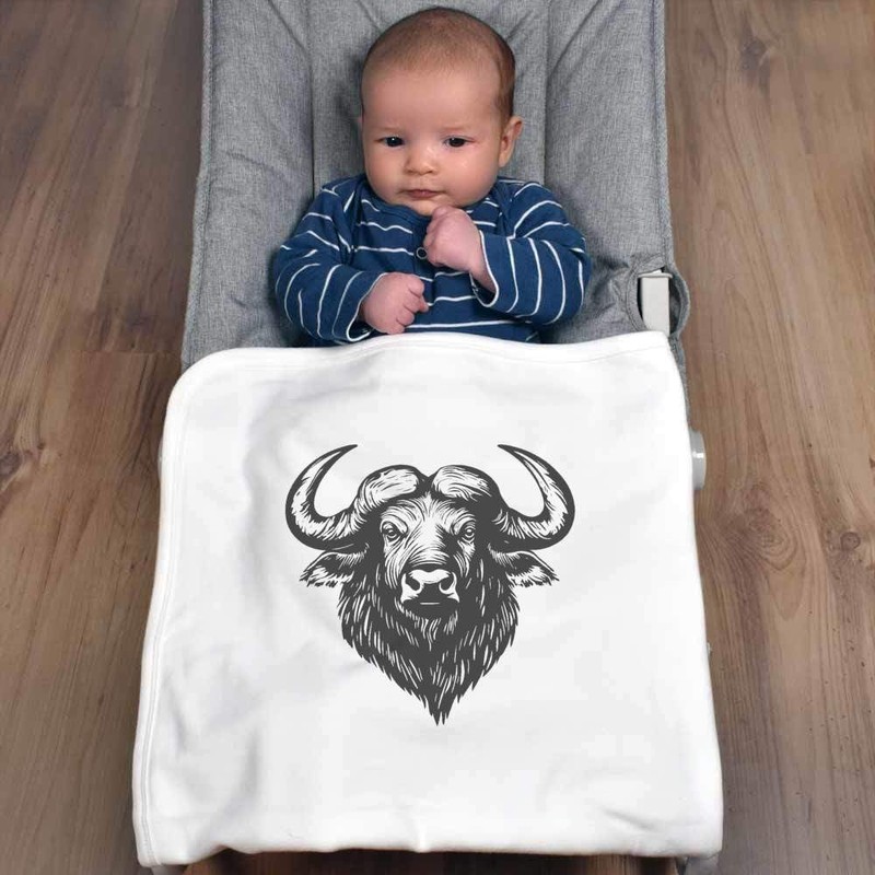'African Buffalo Head' Cotton Baby Blanket/Shawl (BY00039293)