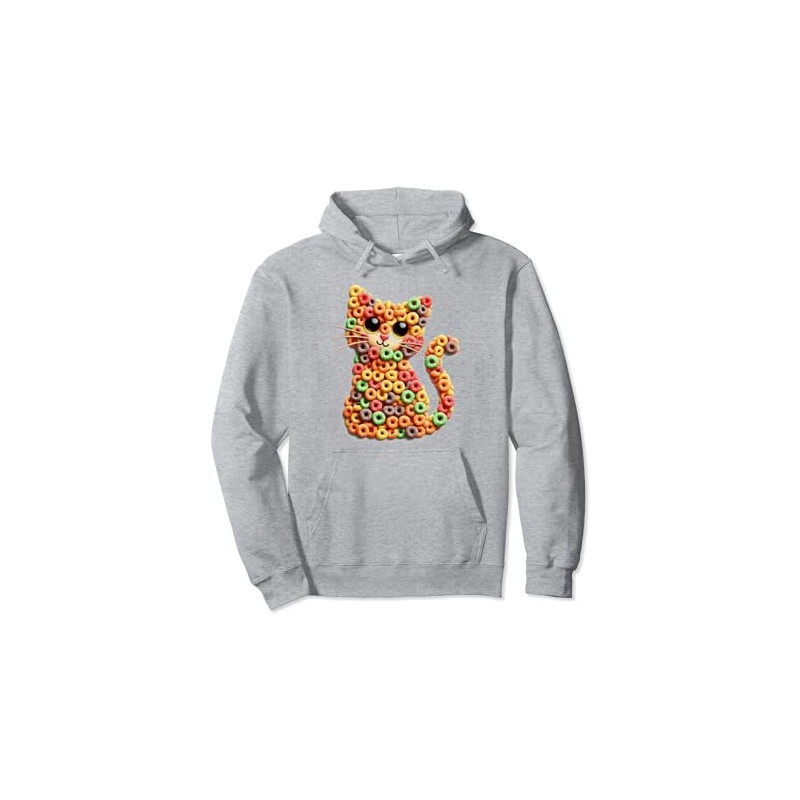 Fruit Loops Cat: A Rainbow of Whiskers Pullover Hoodie, gray