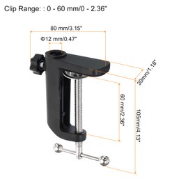 PATIKIL 0.49" Hole Dia. Desk Clamp, 2 Pcs Universal Bracket Adjustable C-Clamp Base for Microphone Mic Arm Table Lamp Mount Holder, Black