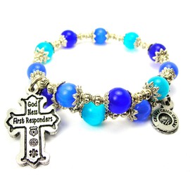 ChubbyChicoCharms God Bless First Responders Cats Eye Wrap Bracelet in Blue