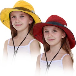 SATINIOR 2 Pieces Kids Sun Hat Wide Brim Foldable Cap UV Protection Hat with Rope for Beach Fishing(Color Set 2)