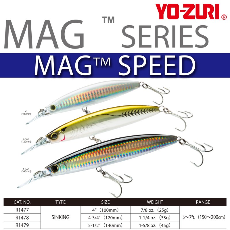 YO-ZURI Saltwater Lure Mag Speed Sinking 100mm, Color: Pearl Red
