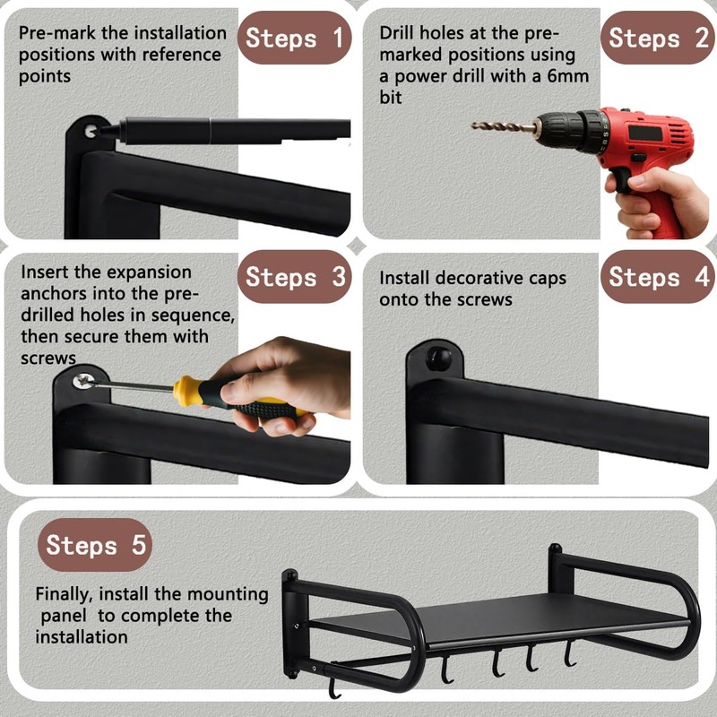 Microwave Shelf Wall Mount,Microwave Wall Shelf with 5 Hooks and