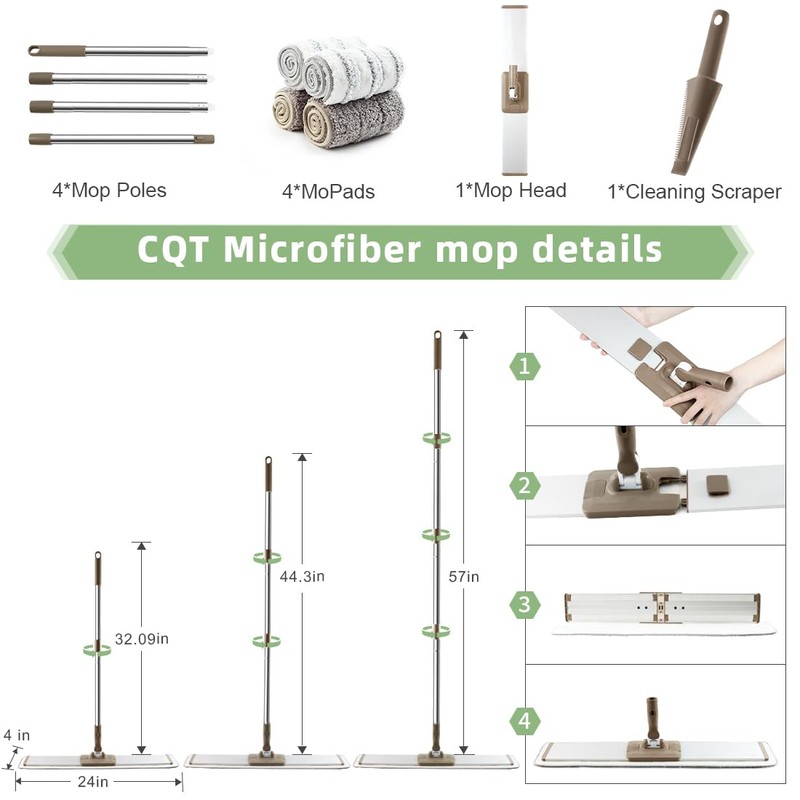 CQT Commercial Flat Microfiber Floor Mop Cleaning System 24" Inch