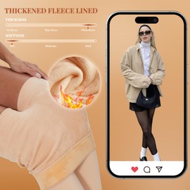 NexiEpoch 2 Pairs Fleece Lined Tights Women - Pantyhose Sheer Black Thick Dress Thermal Warm Fake Leggings for Winter, Brown/Nude, Large-X-Large