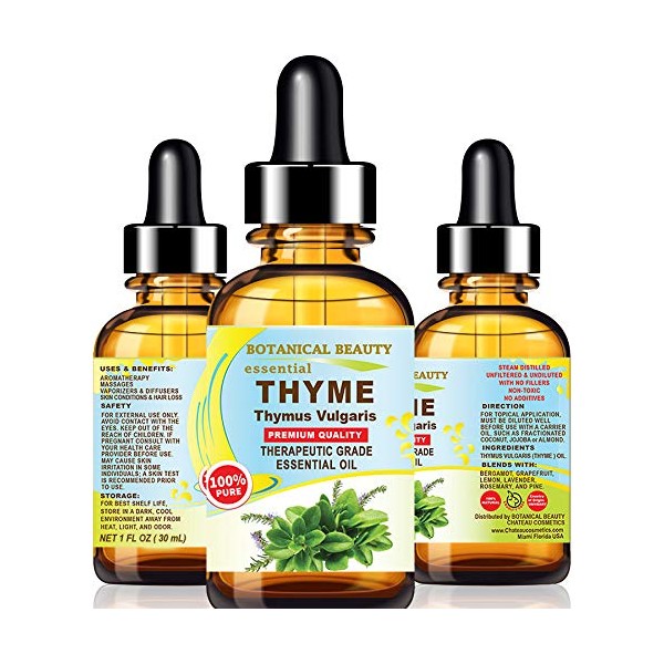 Thyme Essential Oil 100 % Pure Natural Undiluted Therapeutic Grade Essential Oil 1 Fl.oz.- 30 ml for Aromatherapy, Soaps, Candles, Diffusers & Reed Diffusers by Botanical Beauty