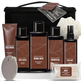 Bath and Body Gift Baskets for Men Body & Earth Sandalwood Mens Bath Set with Body Lotion, Face Wash, Shower Gel, Bubble Bath, Loofah & More, Gift Set for Men,Fathers Day Valentine Gifts Christmas